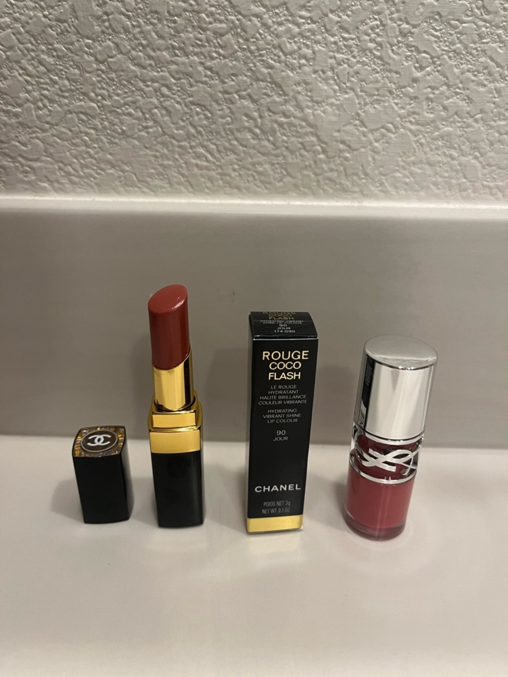 Chanel Rouge Coco Flash 90 Jour & YSL Loveshine Plumping Lip Oil Gloss 03